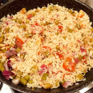 Arroz com vagem e linguiça