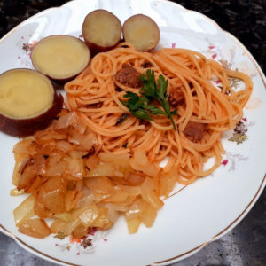 Espaguete bolonhesa com batata doce