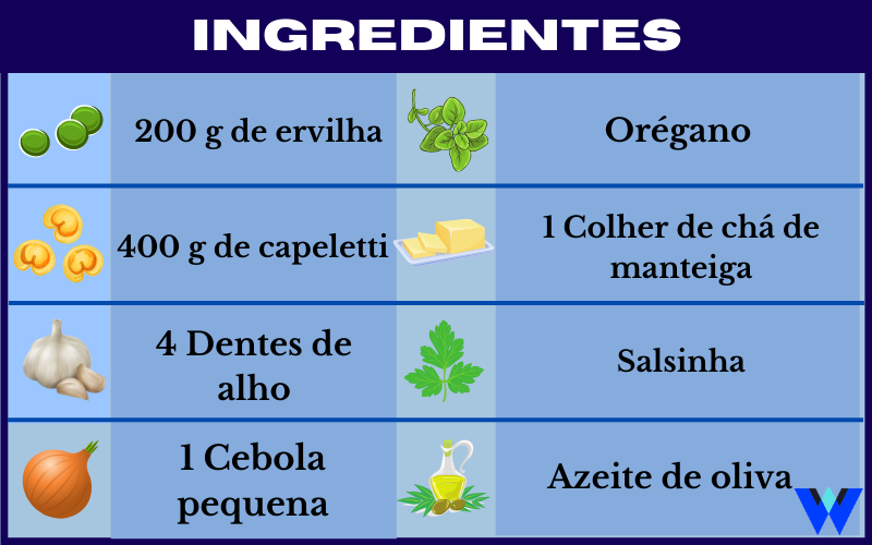 Capeletti com ervilhas ingrediente