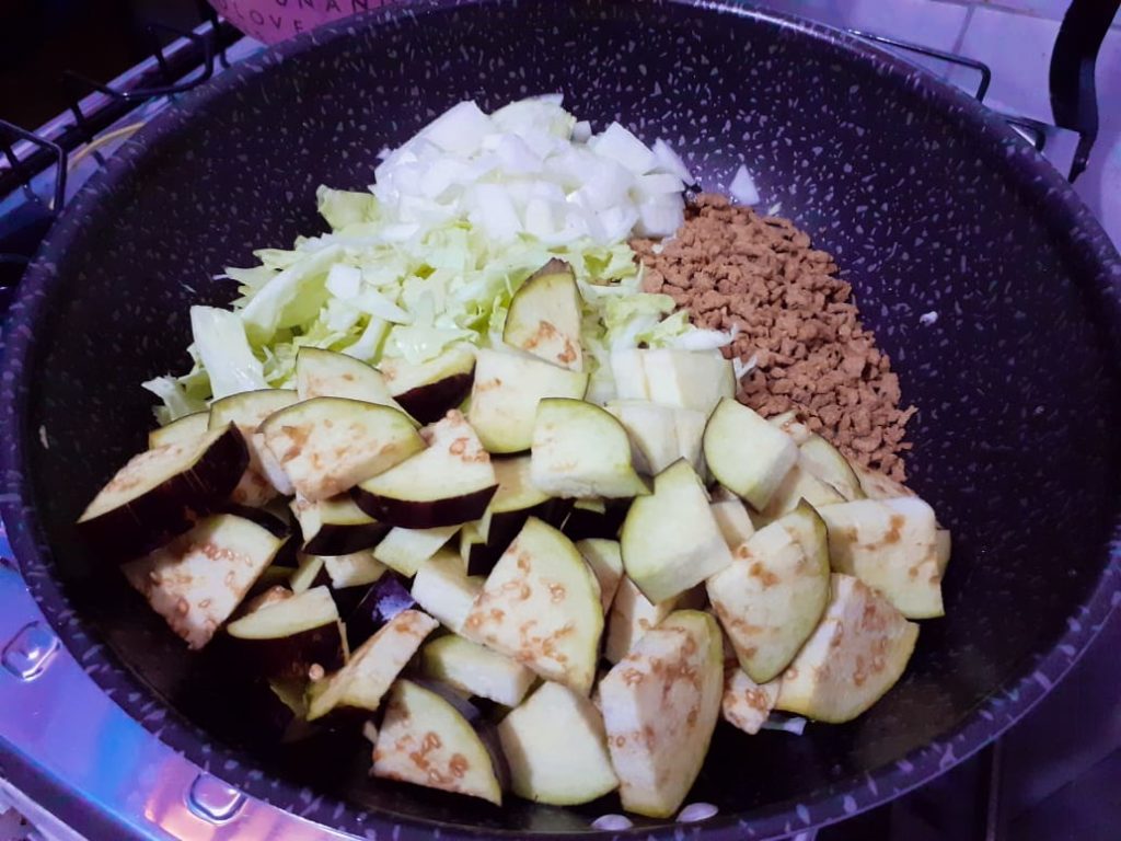 Macarrão com proteína de soja preparo