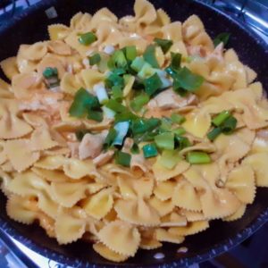 Macarronada ao creme de leite com frango. Receita caseira.