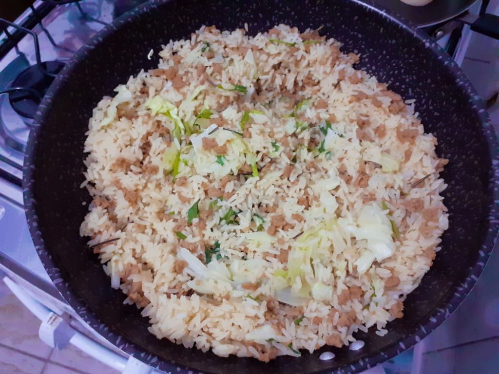 arroz com palmito e repolho