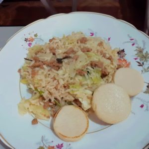 Receita de arroz com palmito e repolho. Muito fácil de preparar