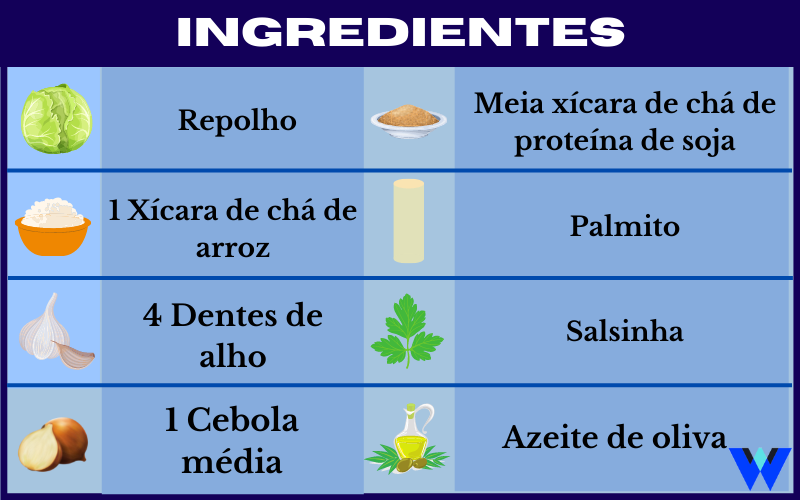 arroz com palmito e repolho ingredientes