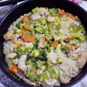 Abobrinha com frango no forno