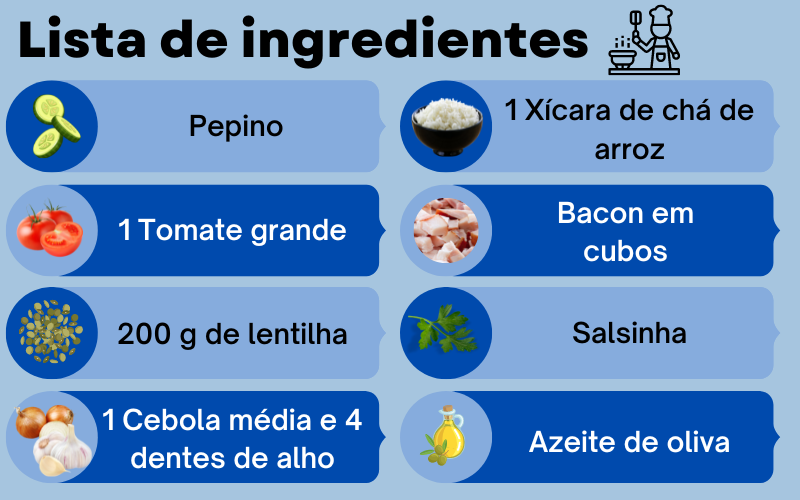 Como fazer arroz com lentilha e cebola ingredientes